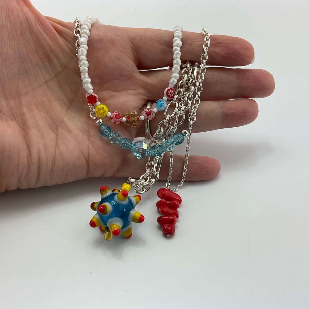 Colorful Layering Necklaces, Handmade, Set of 4, Art Glass Beads, Crystals - Picture 9 of 11